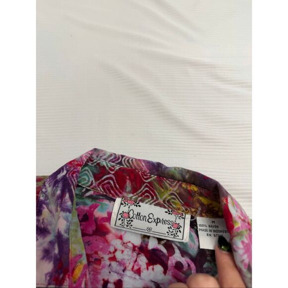 Cotton Express Vintage Tie Dye Hippie Boho Chic Button Up Shirt Size Medium - Picture 3 of 6